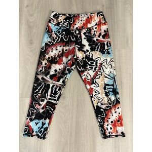 NY & Co Leggings Womens Large Black Red Mid Rise Back Pocket Yoga Casual Active